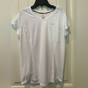 Nike White Dri-FIT Shirt Ladies Size Large Logo Active Thin EUC Pickleball Run